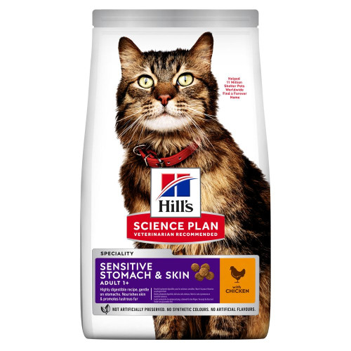 Сухий корм Hill's SP Feline Adult Sensitive Stomach & Skin для дорослих кішок з чутливим травленням та шкірою, з куркою 300 (г)