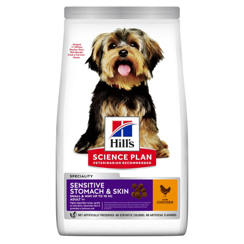 Сухой корм Hill's Science Plan Canine Adult Sensitive Stomach & Skin Small & Mini для собак малых и миниатюрных пород с чувствительным желудком и кожей (курица) 1.5 (кг)