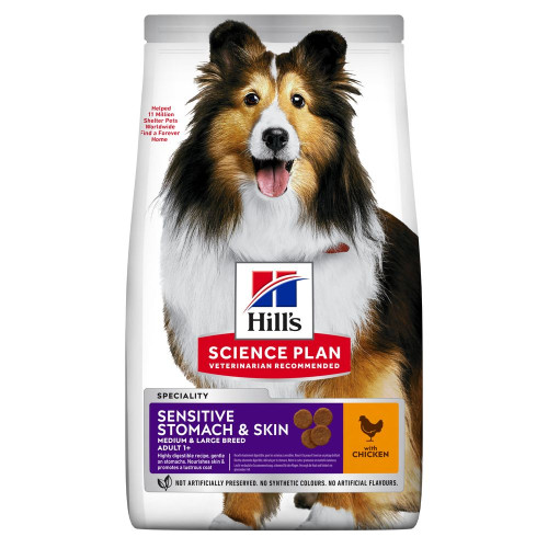 Сухий корм Hill’s Science Plan Adult Sensitive Stomach&Skin для дорослих собак середніх порід, при чутливому травленні та шкірі, з куркою 2.5 (кг)