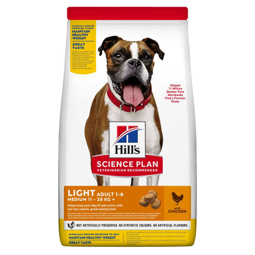 Сухой корм Hill's Science Plan Canine Adult Light Medium Breed Chicken для малоактивных взрослых собак средних пород, с курицей 14 кг