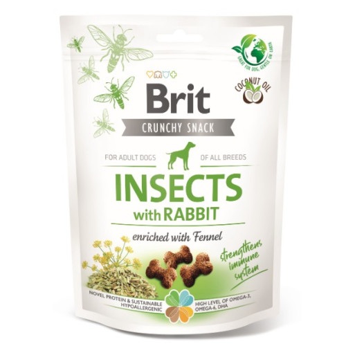 Ласощі для собак Brit Care Dog Crunchy Cracker Insects with Rabbit для імунітету, комахи, кролик і фенхель, 200 г