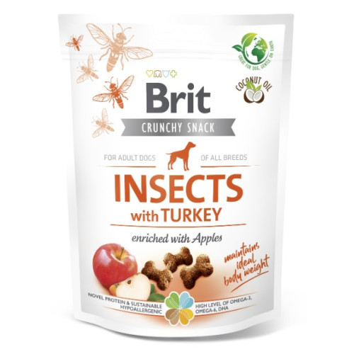 Ласощі для собак Brit Care Dog Crunchy Cracker Insects with Turkey для підтримки ваги, комахи, індичка та яблуко, 200 г