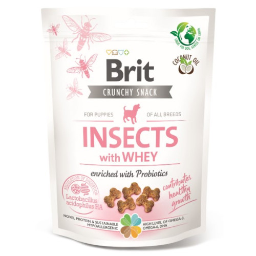 Ласощі для цуценят Brit Care Dog Crunchy Cracker Puppy Insects with Whey для росту, комахи, сироватка і пробіотики, 200 г