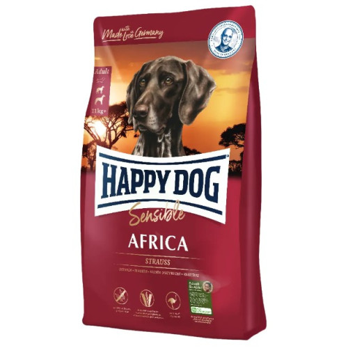 Сухой корм для собак средних и крупных пород при аллергии и с чувствительным пищеварением Happy Dog Adult Supreme Sensible Africa, страус и картофельные чипсы 4 (кг)