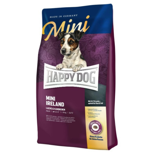 Сухий корм для собак дрібних порід для нормалізації линьки та при проблемах зі шкірою Happy Dog Supreme Mini Adult Ireland, з кроликом та лососем 300 (г)