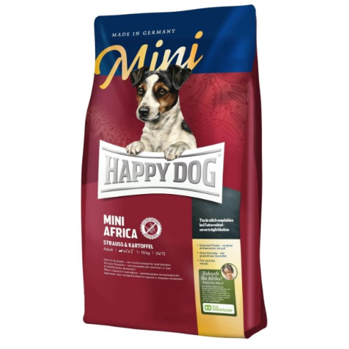 Сухой корм Happy Dog Supreme Mini Africa для собак мелких пород при аллергиях и пищевой непереносимости, со страусом и картофельными хлопьями 300 (г)