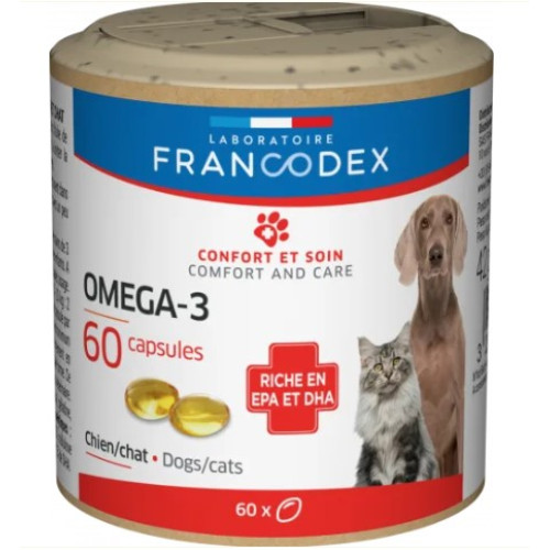 Витамины Омега-3 Laboratoire Francodex Omega-3 Capsules для кошек и собак, 60 капсул