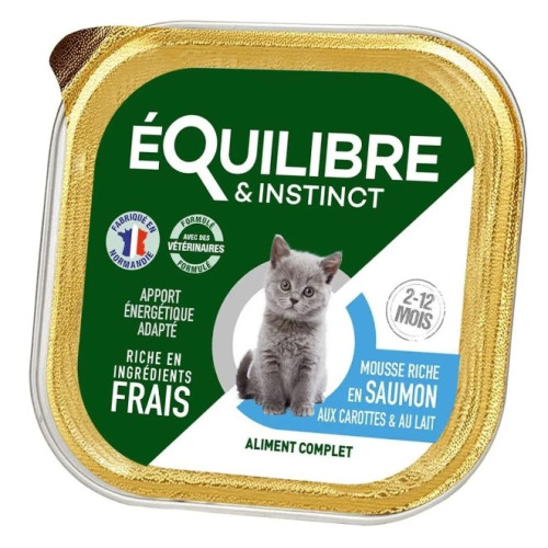 Влажный корм для котят Equilibre & Instinct eQi мус из лососем морквою и молоком, 14 шт по 85 г