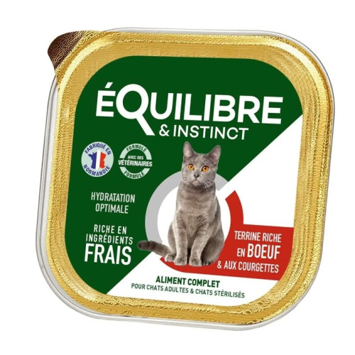Влажный корм для взрослых и стерилизованных кошек Equilibre & Instinct eQi паштет с говядиной и кабачком, 14 шт по 85 г