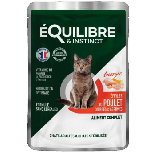 Вологий корм для дорослих та стерилізованих котів Equilibre & Instinct eQi шматочки в соусі курка гарбуз та цитрусові, 12 шт по 85 г