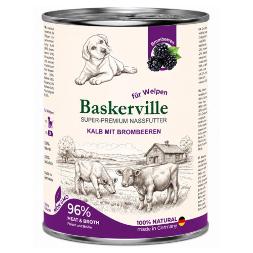 Консерва для щенков Baskerville (Баскервиль) Holistic, Телятина и ежевика 400 г
