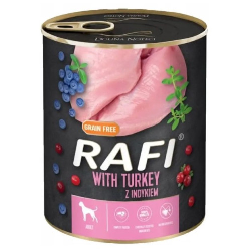 Вологий корм для собак Dolina Noteci Rafi Cans Adult with Turkey з індичкою, голубкою та журавлиною 800 (г)
