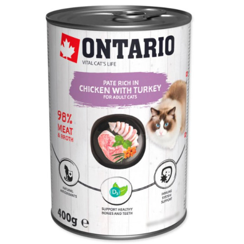 Влажный корм для кошек Ontario Cat Chicken with Turkey с курицей, индейкой и облепихой 400 г