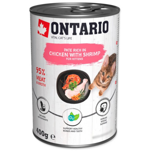 Влажный корм для котят Ontario Kitten Chicken with Shrimps с курицей, креветками и облепихой 400 г