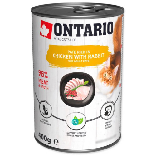 Вологий корм для кішок Ontario Cat Chicken with Rabbit з куркою, кроликом та журавлиною 400 г