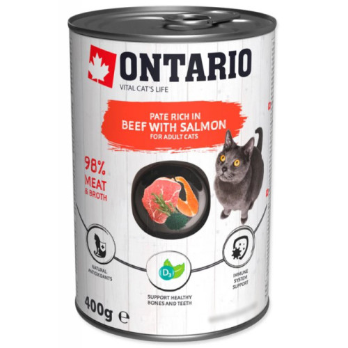 Вологий корм для кішок Ontario Cat Beef with Salmon з яловичиною, лососем та спіруліною 400 г