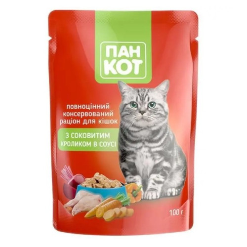 Влажный корм для котов Пан Кот паучи 12 шт по 100 г (С сочным кроликом в соусе)