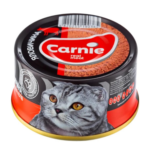 Мясной паштет Carnie с говядиной для взрослых кошек 8 шт по 90 г
