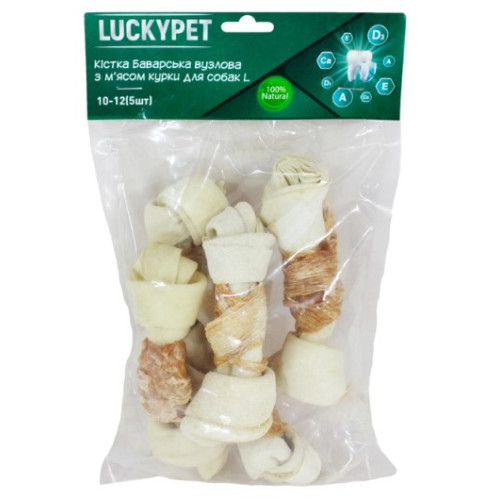 Кістка Lucky Pet Баварська вузлова №2 L + м'ясо курки, 10-12 см, 5 шт