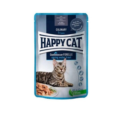 Вологий корм для дорослих кішок Happy Cat Culinary Quellwasser-Forelle шматочки в соусі, з фореллю 85 г