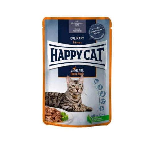 Вологий корм для дорослих кішок Happy Cat Culinary Land-Ente шматочки в соусі, з качкою 85 г