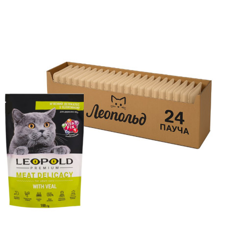 Влажный корм для кошек ТМ Леопольд Premium Мясной деликатес с мясом телятины, 24х100 г