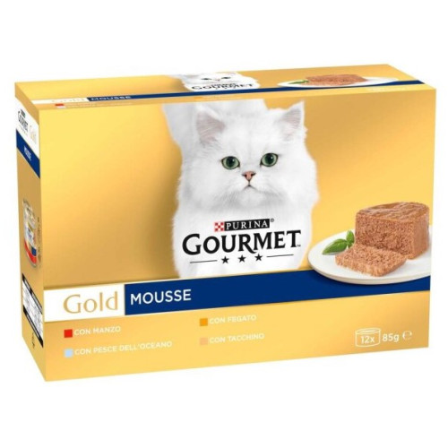 Упаковка влажного корма для взрослых кошек Purina Gourmet Gold Паштет мультипак с говядиной, с тунцем, с печенью, с индейкой 12 шт по 85 г 