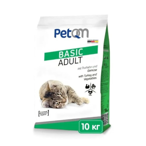 Сухой корм для кошек PetQM Cats Basic Adult with Turkey&Vegetables, с индейкой и овощами, 10 кг