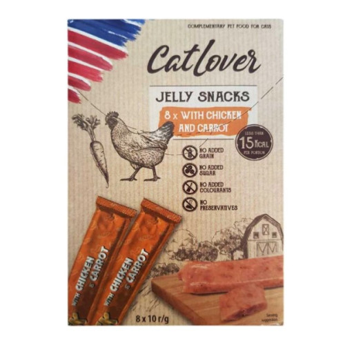Ласощі для кішок CatLover Jelly Snack chicken carrot, з куркою та морквою в желе, 80 г (8 стиків по 10 г)