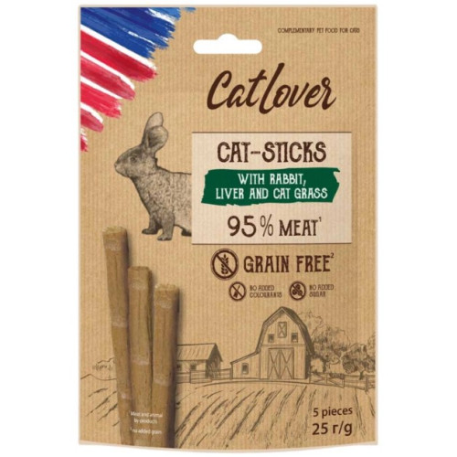 Ласощі для кішок CatLover Sticks rabbit liver, з кроликом, печінкою та котячою травою, 25 г