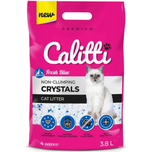 Силикагелевый наполнитель для кошачьего туалета Calitti Crystals Fresh Blue, горная свежесть, 3.8 л