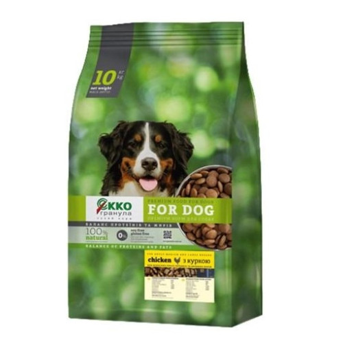 Сухий корм для собак середніх та великих порід Екко-Гранула з куркою чотирилисток 10 кг