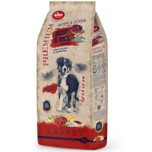 Сухой корм для щенков Alice Professional Premium Puppy & Junior Beef & Rice говядина и рис 17 кг