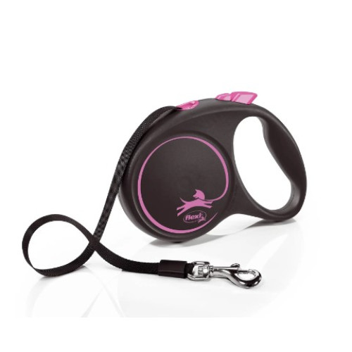 Поводок-рулетка Flexi Black Design для собак L, лента 5 м до 50 кг Pink