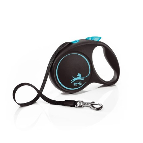 Поводок-рулетка Flexi Black Design для собак L, лента 5 м до 50 кг Blue