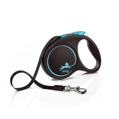 Поводок-рулетка Flexi Black Design для собак S, лента 5 м до 15 кг Blue