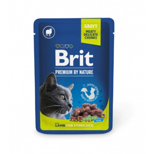 Вологий корм Brit Premium Sterilised pouch для стерилізованих кішок, ягнятина, 100 г
