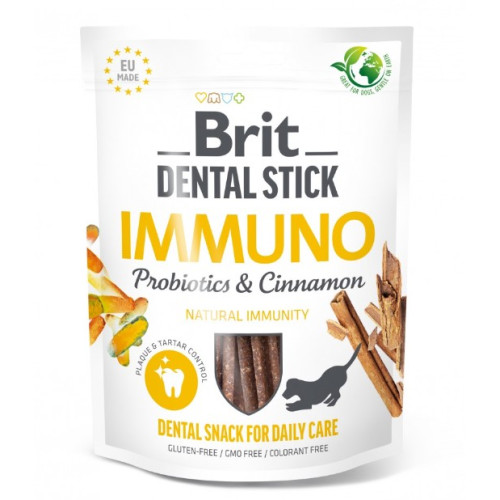 Лакомства для собак Brit Dental Stick Immuno для иммунитета, пробиотики и корица, 7 шт, 251 г