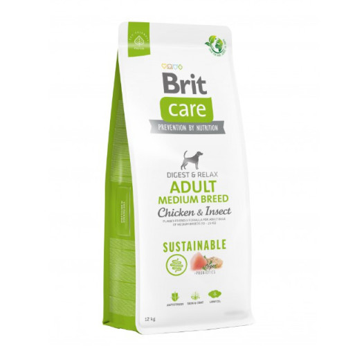 Сухой корм Brit Care Dog Sustainable Adult Medium Breed для собак средних пород, с курицей и насекомыми, 12 кг