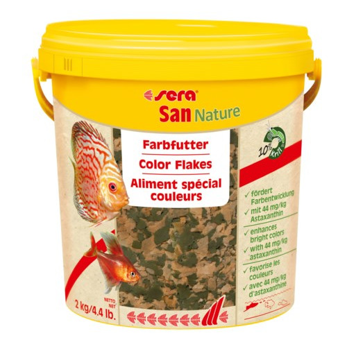 Корм Sera San Nature для усиления цвета всех декоративных аквариумных рыб, хлопья, 10 л