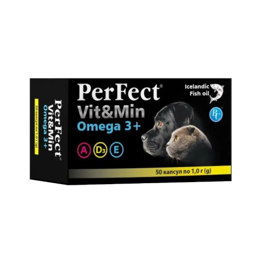 Вітамінна добавка PerFect Vit&Min Omega 3 з жирними кислотами для собак і котів, 50 капсул