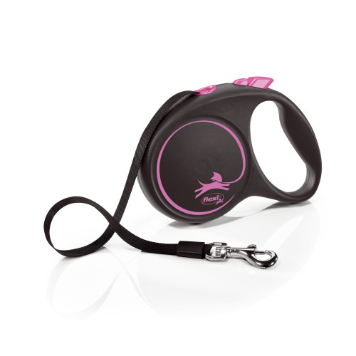Рулетка Flexi для собак до 50 кг BLACK DESIGN лента розовая L 5м