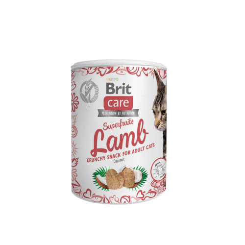 Лакомство Brit Care Superfruits для кошек, уход за кожей и шерстью, с ягненком, 100 г