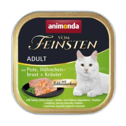 Вологий корм для котів Animonda Vom Feinsten Adult Turkey, Chicken breast + Herbs з індичкою, курячою грудкою та зеленю, 100г