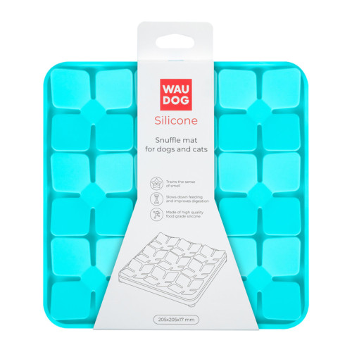 Коврик для поиска корма WAUDOG Silicone для кошек и собак, 20,5х20,5х17 см, голубой