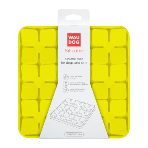 Коврик для поиска корма WAUDOG Silicone для кошек и собак, 20,5х20,5х1,7 см, желтый