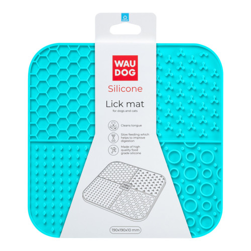 Коврик для слизи WAUDOG Silicone для кошек и собак, 19х19х1 см, голубой