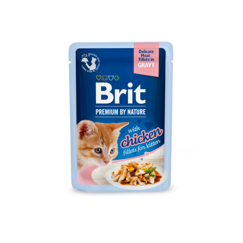 Корм влажный Brit Premium Delicate Fillets in Gravy Chicken for Kitten для котят филе в соусе курица 85 г