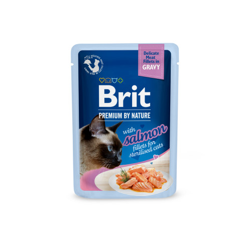 Корм влажный Brit Premium Delicate Fillets in Gravy Salmon для стерилизированных кошек, филе в соусе лосось, 85 г