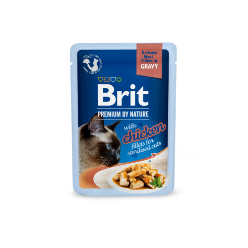 Корм влажный Brit Premium Delicate Fillets in Gravy Chicken for Sterilised для стерилизованных кошек филе в соусе курица 85 г